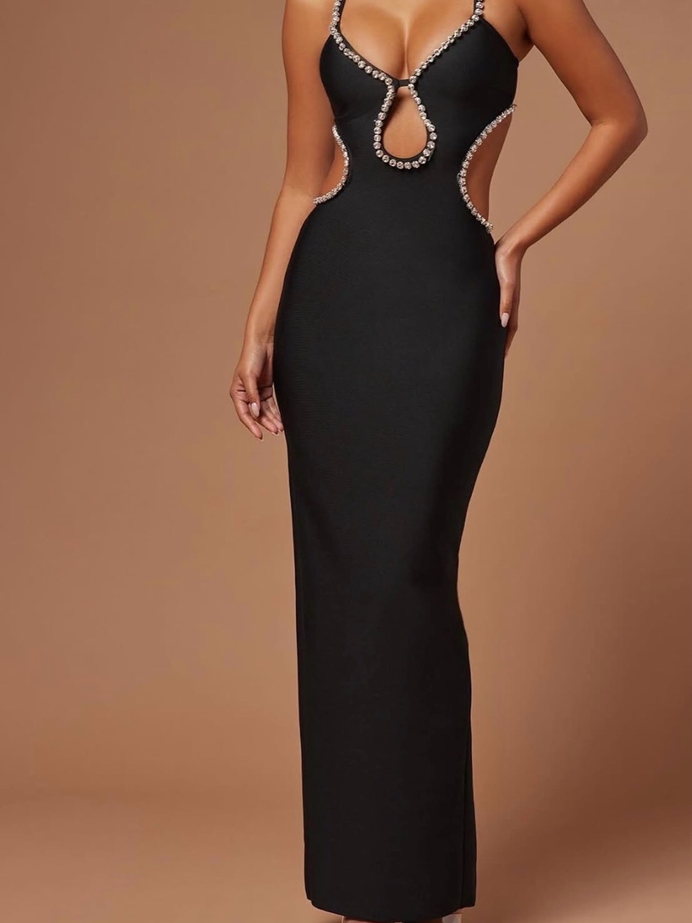 Fashion Nova Black Maxi Dress with Crystal Trim